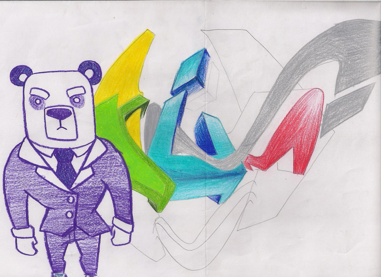 Unfinished graffiti :3 with a yakuza panda