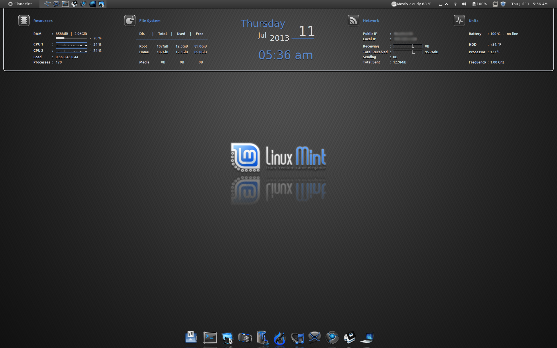 Conky Customized Cinnamon + Custom Conky + AWN + Custom Icon Theme by JeffF73 on DeviantArt