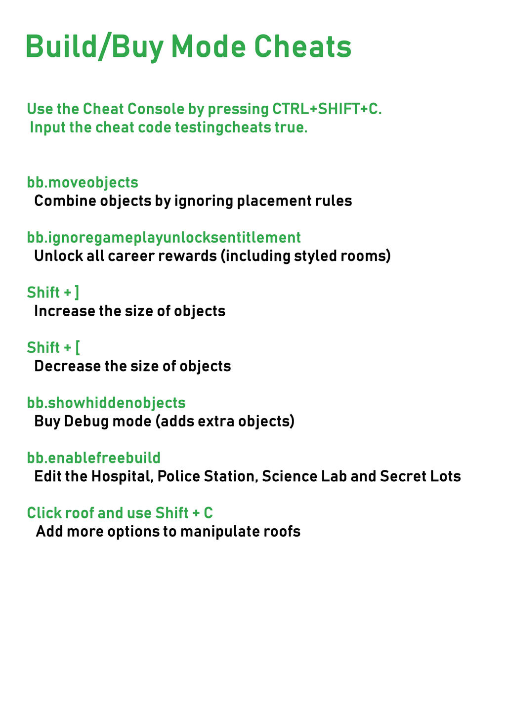 Building cheat sheet : r/Sims4