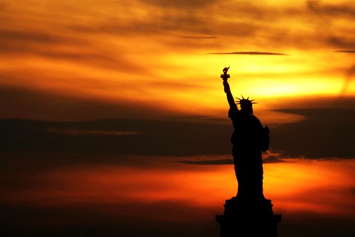 Liberty and sunset