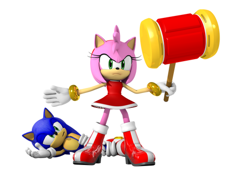 Amy defending Sonic 3D Render
