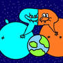 Cyan inflation big and orange inflation big Earth