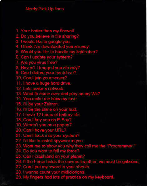 Nerdy Pickup Lines By Unseenenemy On Deviantart Nerdy Pickup Lines By Unseenenemy On Deviantart