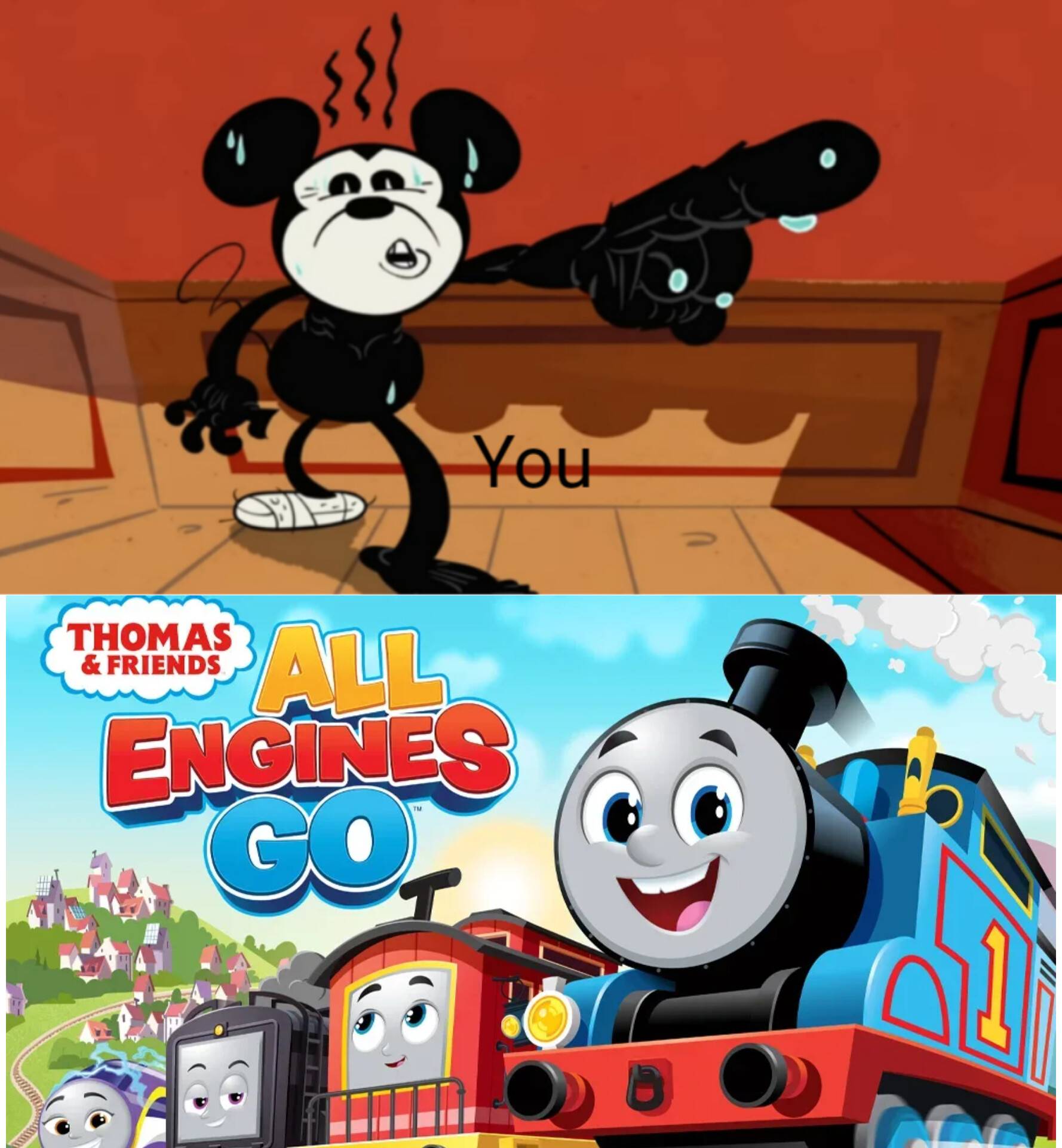 Mickey mouse confronts all engines go by Ptbf2002 on DeviantArt