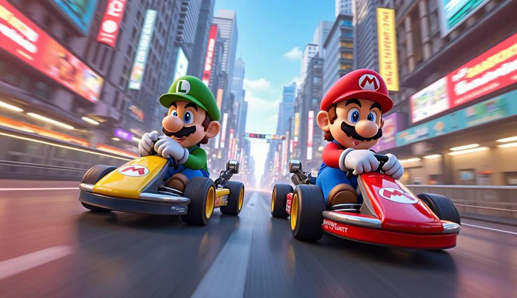 Mario And Luigi Racing In Karts In Downtown (3D) by Ptbf2002 on DeviantArt