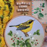 Golden bush robin embroidery art