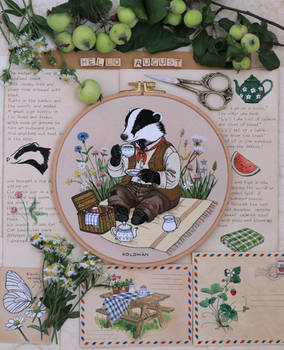 Mr. Badger summer picnic hand embroidery