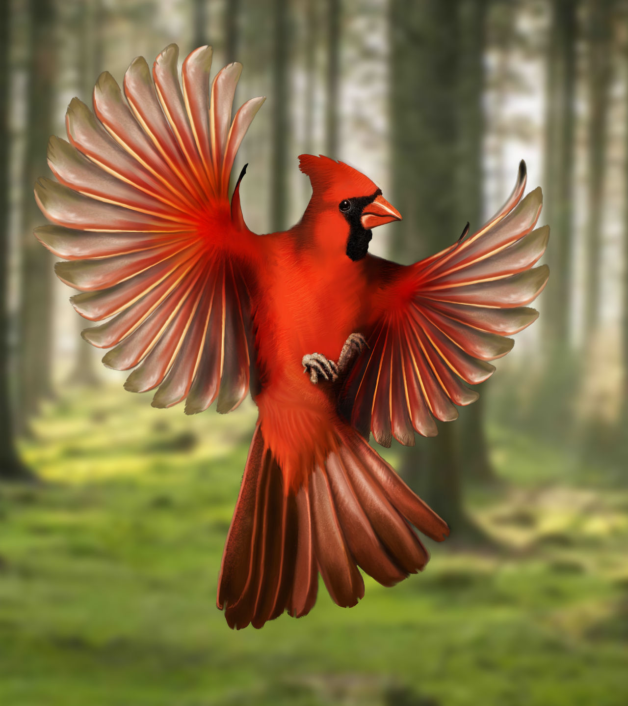 Photo Cardinal In Flight Male Cardinal In Flight Northern Cardinal Bird In Flight Isolated On