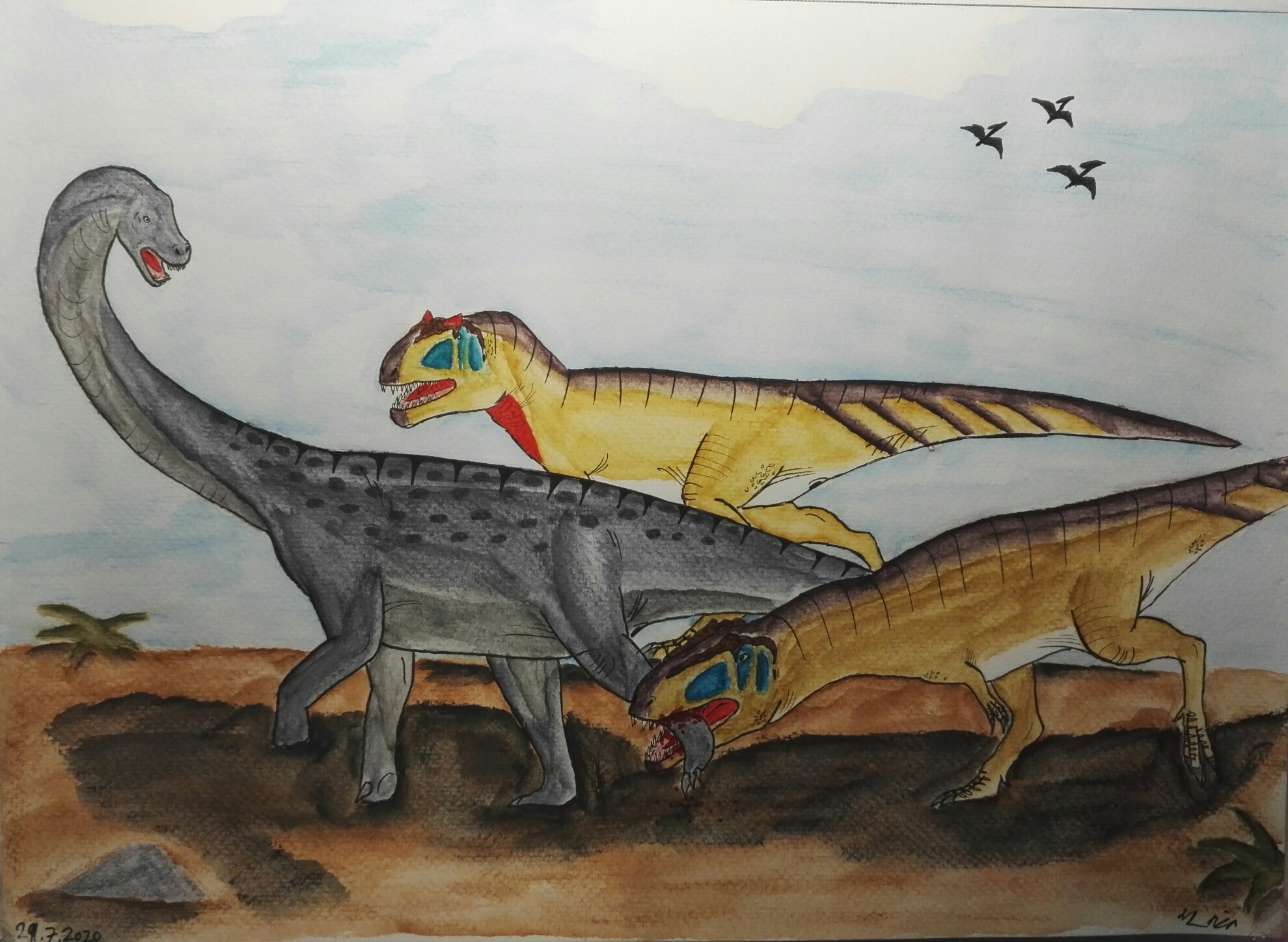 Mapusaurus pair hunting young argentinosaurus by Spinosaur935 on DeviantArt