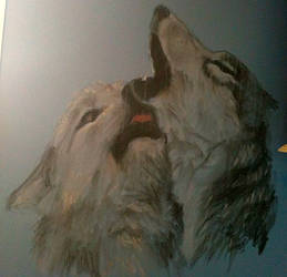 Wolves on wall - Chalk pastel on ?wall?