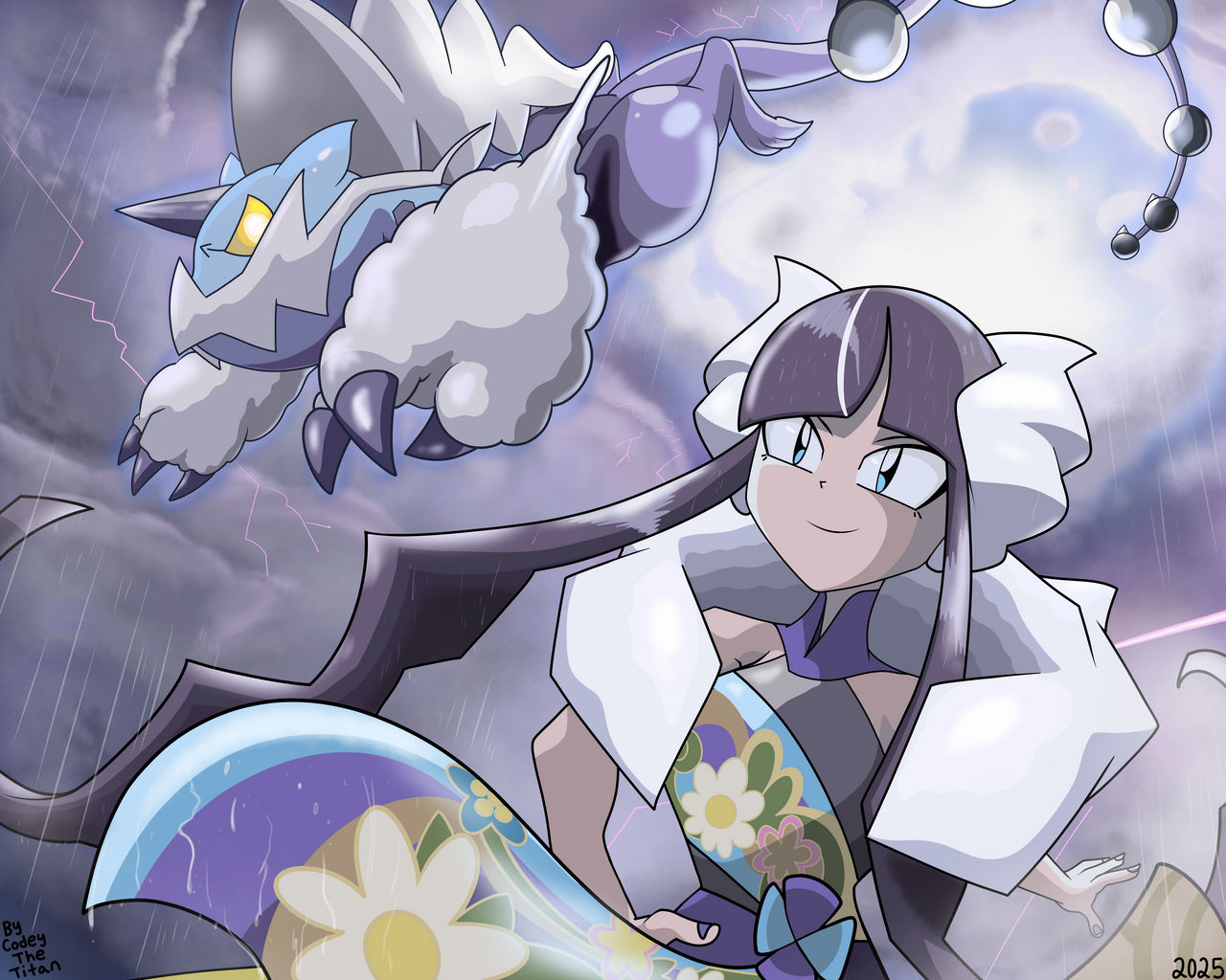 Elesa and Thundurus (Therian Forme)