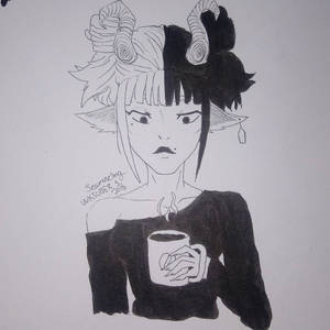 Olivia enjoying a cup of Tea