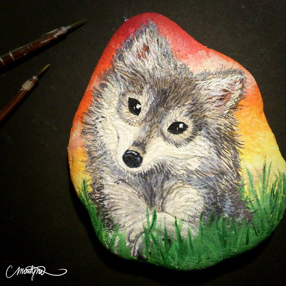 Baby wolf - Stone painting