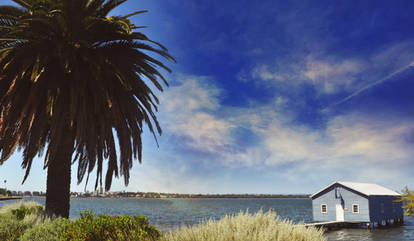 blue boat house