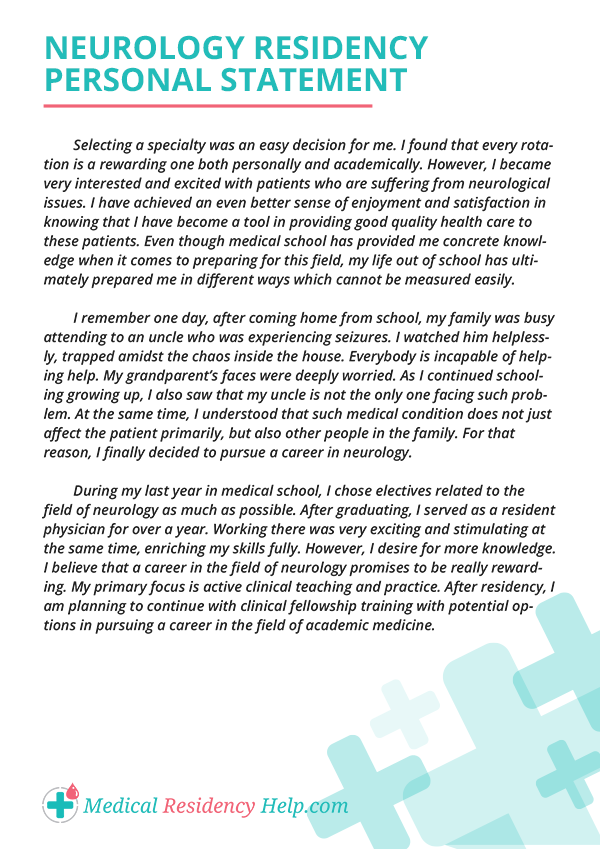 Neurology Residency Personal Statement Sample by MedicalResidencyUSA on ...