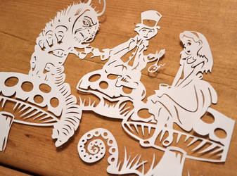 Alice in wonderland hand cut paper art