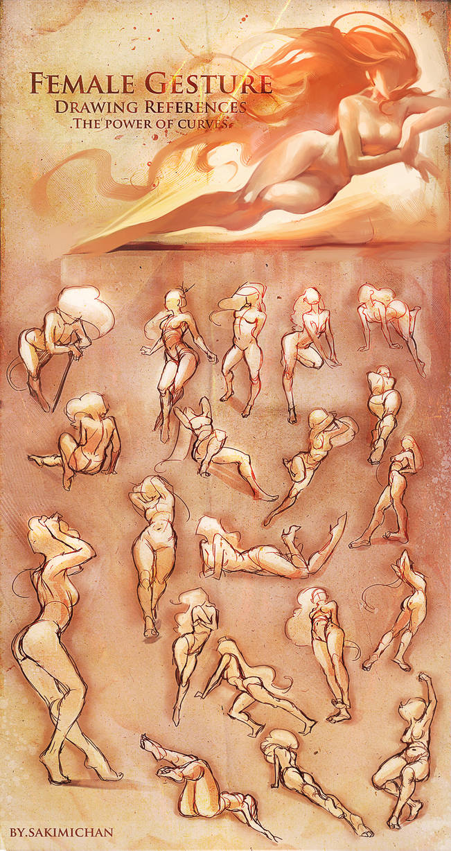 .Female Gesture Pose References. by sakimichan