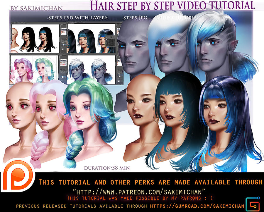 Hair style step be step video tut pack .promo. by sakimichan on DeviantArt