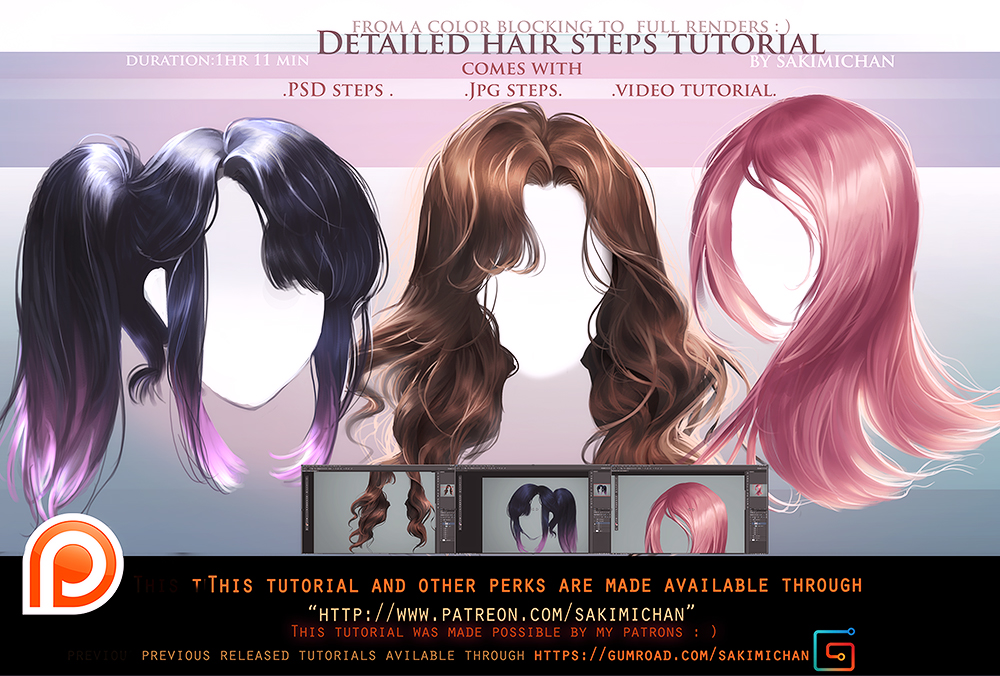Detailed hair steps tutorial pack.promo. by sakimichan on DeviantArt