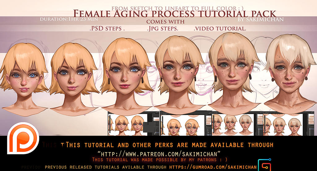 Deviantart Aging Process Female Aging step by step tutorial pack .promo. by sakimichan on DeviantArt