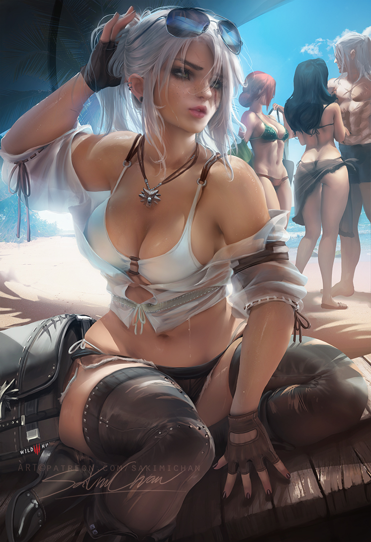 Ciri Modern beach day by sakimichan