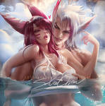 Wintery Xayah X Rakan by sakimichan