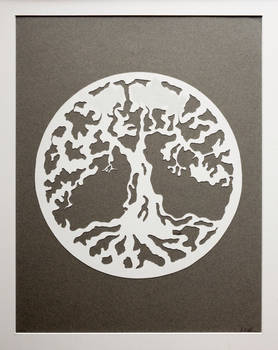 Art Nouveau style paper cut tree