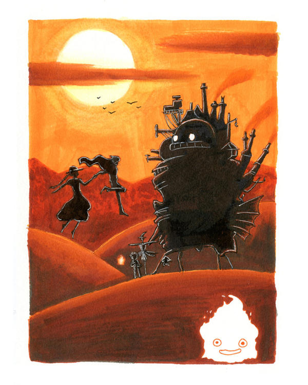 Ghibli Monochrome - Howl's Moving Castle by joyouart on DeviantArt