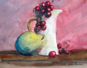 White Pitcher, Pear and Grapes