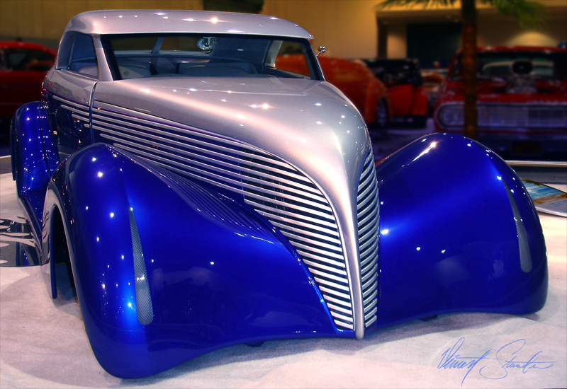 blue and silver custom hotrod