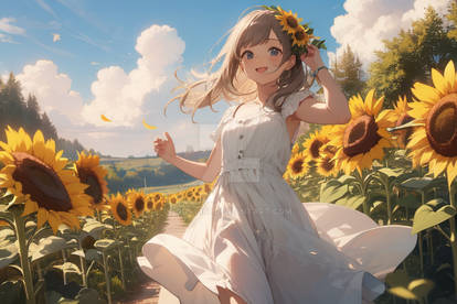 Girl in Sunflower Garden 2