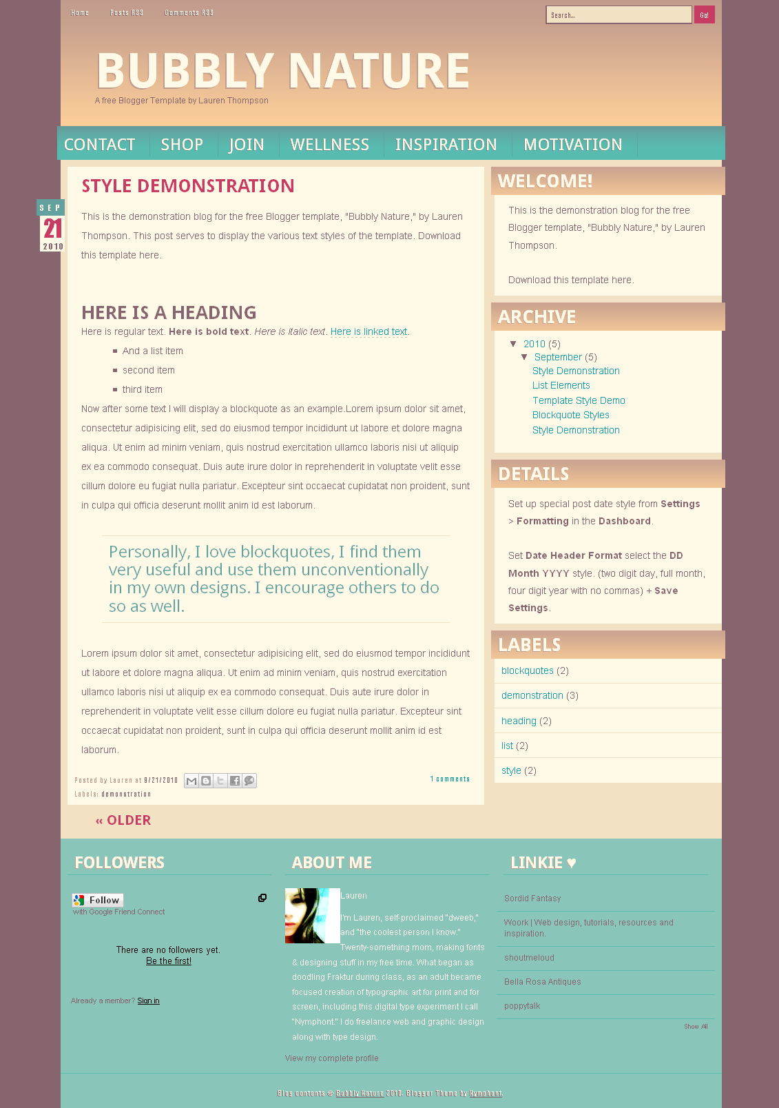 Bubbly Nature Blogger Template