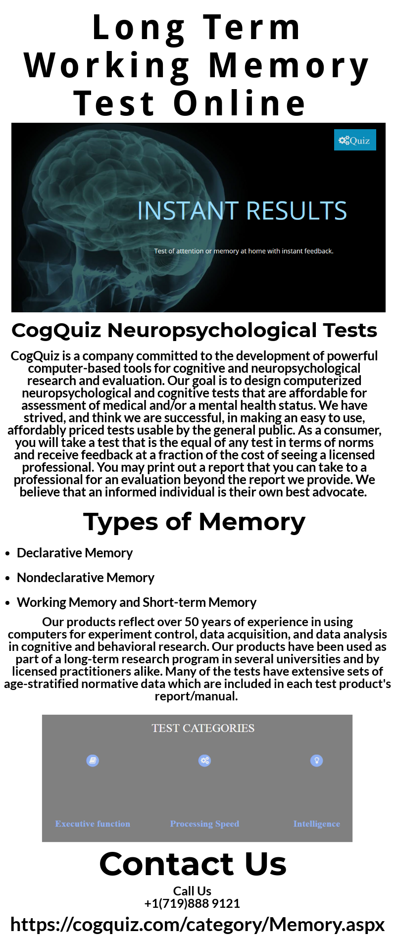 Working Memory Test Working Memory Test