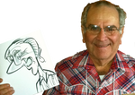 Black and white caricature drawn live by Kiracatures