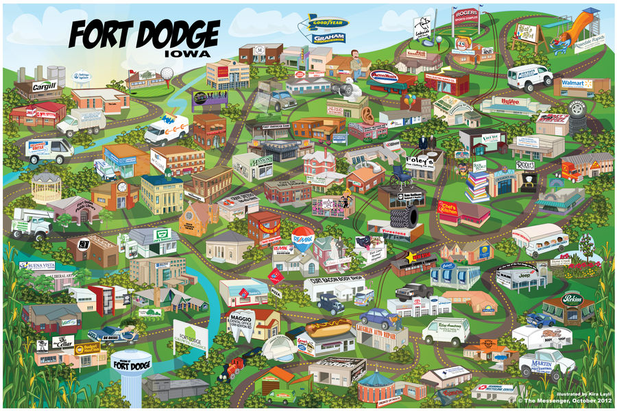 Cartoon Map of Fort Dodge Iowa