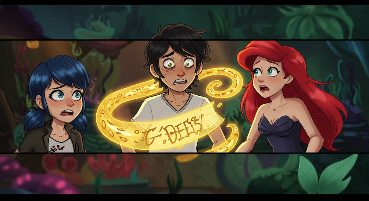 Marinette and Ariel sawing John becoming a polyp by catoon28 on DeviantArt