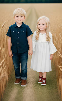 Brother and sister in a wheat field