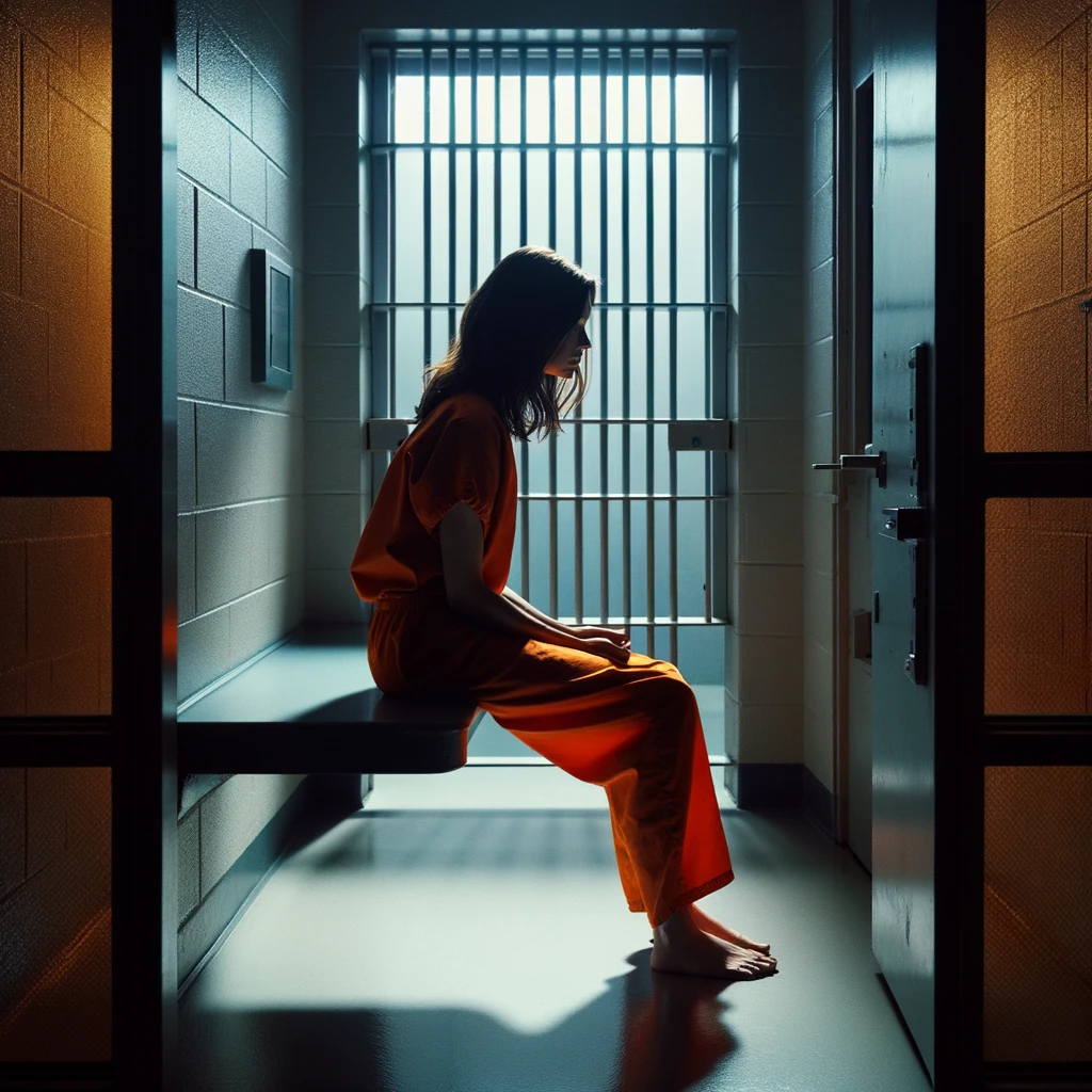 Woman Prisoner Sitting In Jail Cell Wearing Orange By Michaelaidream On woman-prisoner-sitting-in-jail-cell-wearing-orange-by-michaelaidream-on