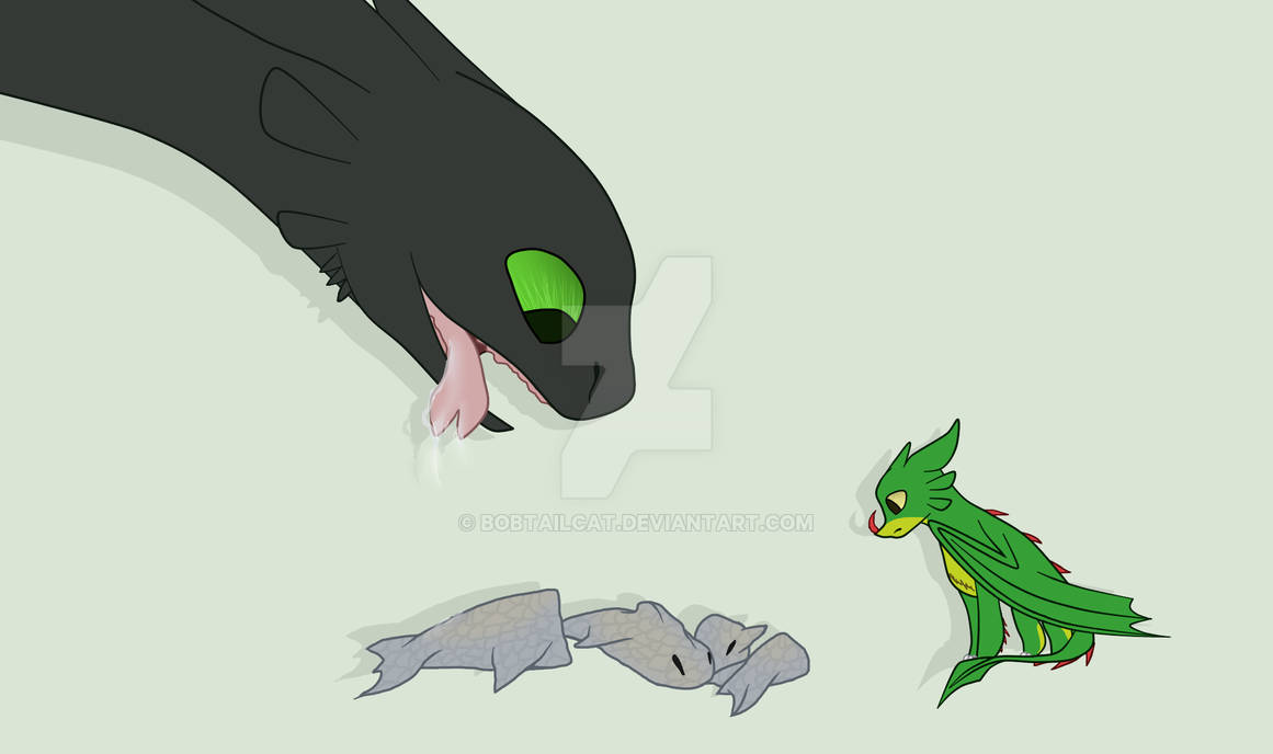 Toothless and Toothless share a regurgitated fish by BobtailCat on ...