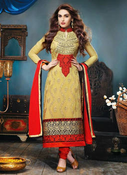 Eman Shaker in lime and red color dress