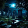 A decrepit, moonlit graveyard