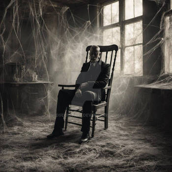 Man sitting on a macabre chair