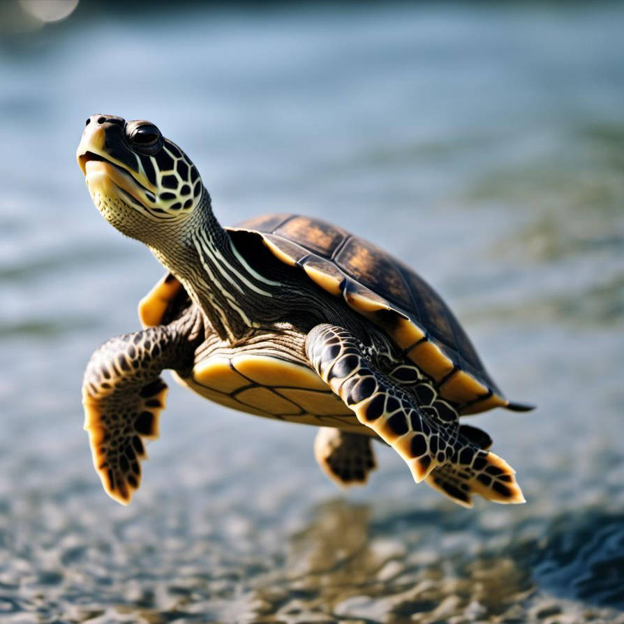 Cute Adorable Turtle Jumping Out The Water High De by ...