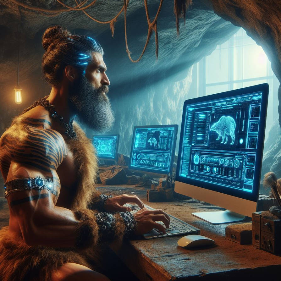 Computer Cave Meme Caveman using his computer in his cave office by AdayaSilverclaw507 on ...
