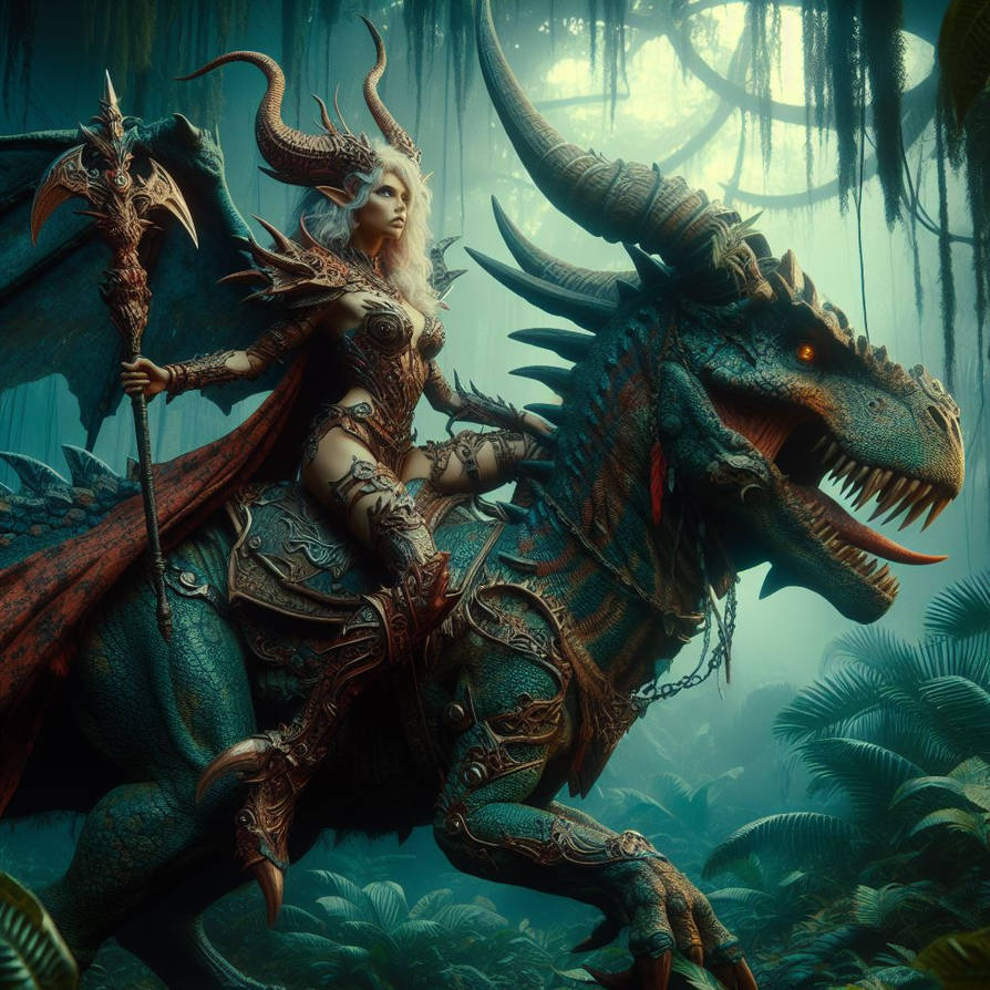 Devil Riding Dinosaur Elven demon riding her demon dinosaur by AdayaSilverclaw507 on DeviantArt