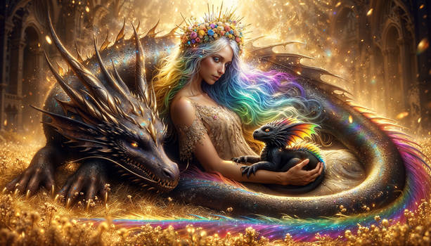 Beautiful Lady Laying with her dragons