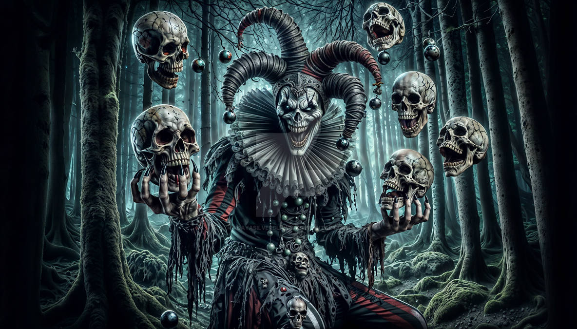 Evil Jester Clown Juggling Skulls In The Woods By AdayaSilverclaw507 On evil-jester-clown-juggling-skulls-in-the-woods-by-adayasilverclaw507-on