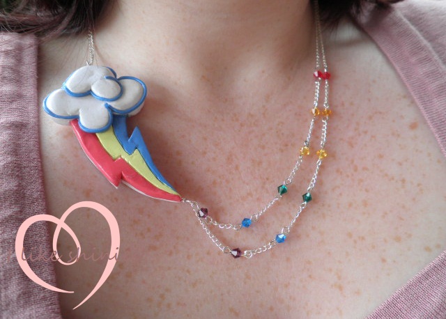 Rainbow Dash necklace worn