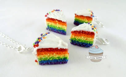 Rainbow cake slice necklace