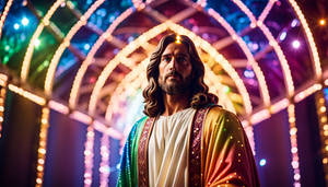 Jesus Standing In Rainbow Crystals Archway